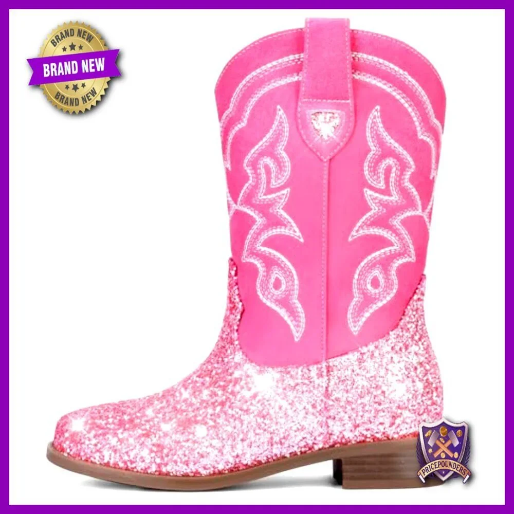 Glitter Cowgirl Boots Mid Calf Western Riding Shoes Toddler Girls Comfort Slip